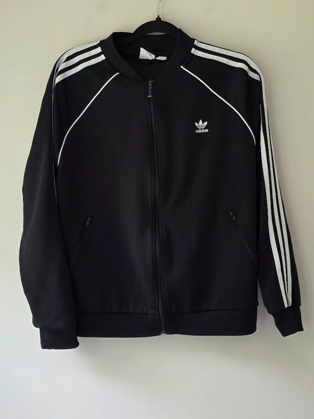 ADIDAS Classic Track Jacket | Large | Bomber Style Full Zip Black White EUC